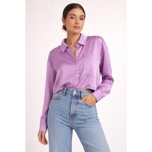 House of Harlow 1960 Lilac Satin Cropped Shirt | Soft Luxe Minimalist Aesthetic